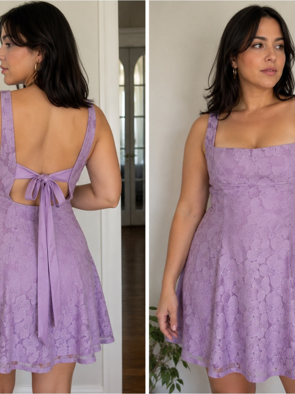 JJs House Lilac Lace Tie-Back Mini Dress